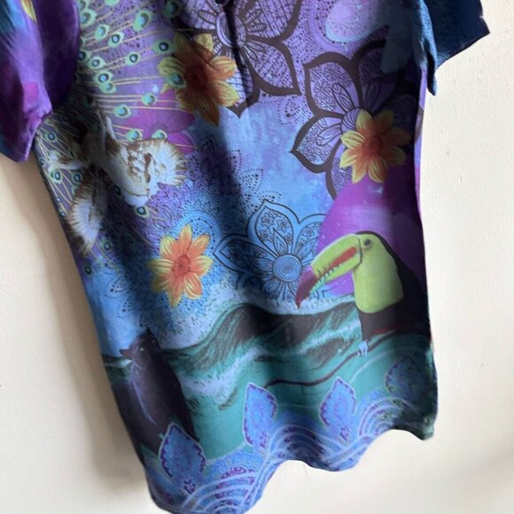 Desigual Womens Short Sleeve Exotic Forest Print Dress Blue Violet Size 38 - Picture 12 of 12